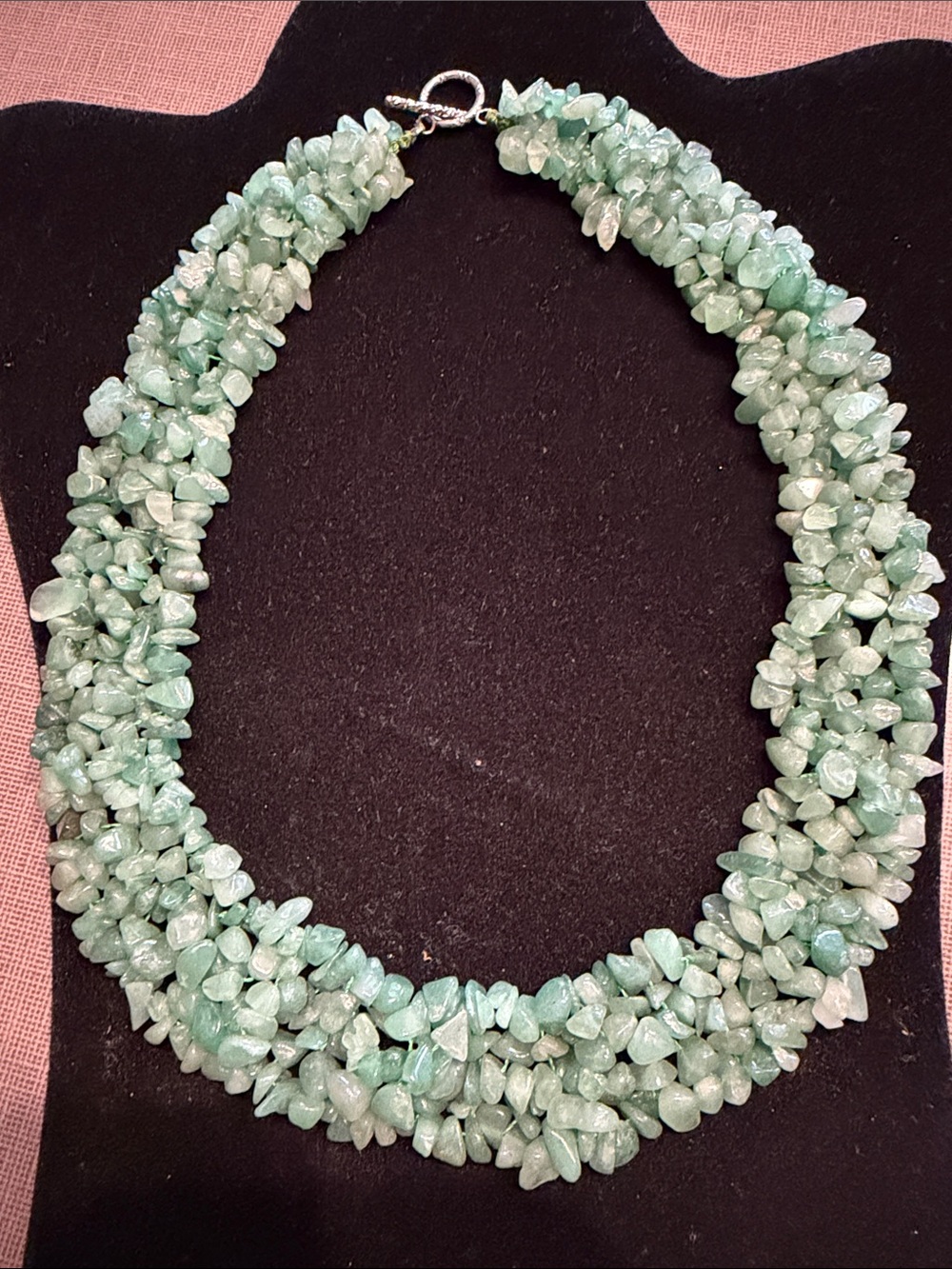 Handcrafted Green Aventurine Chip Necklace - 19” length x 1” wide - statement